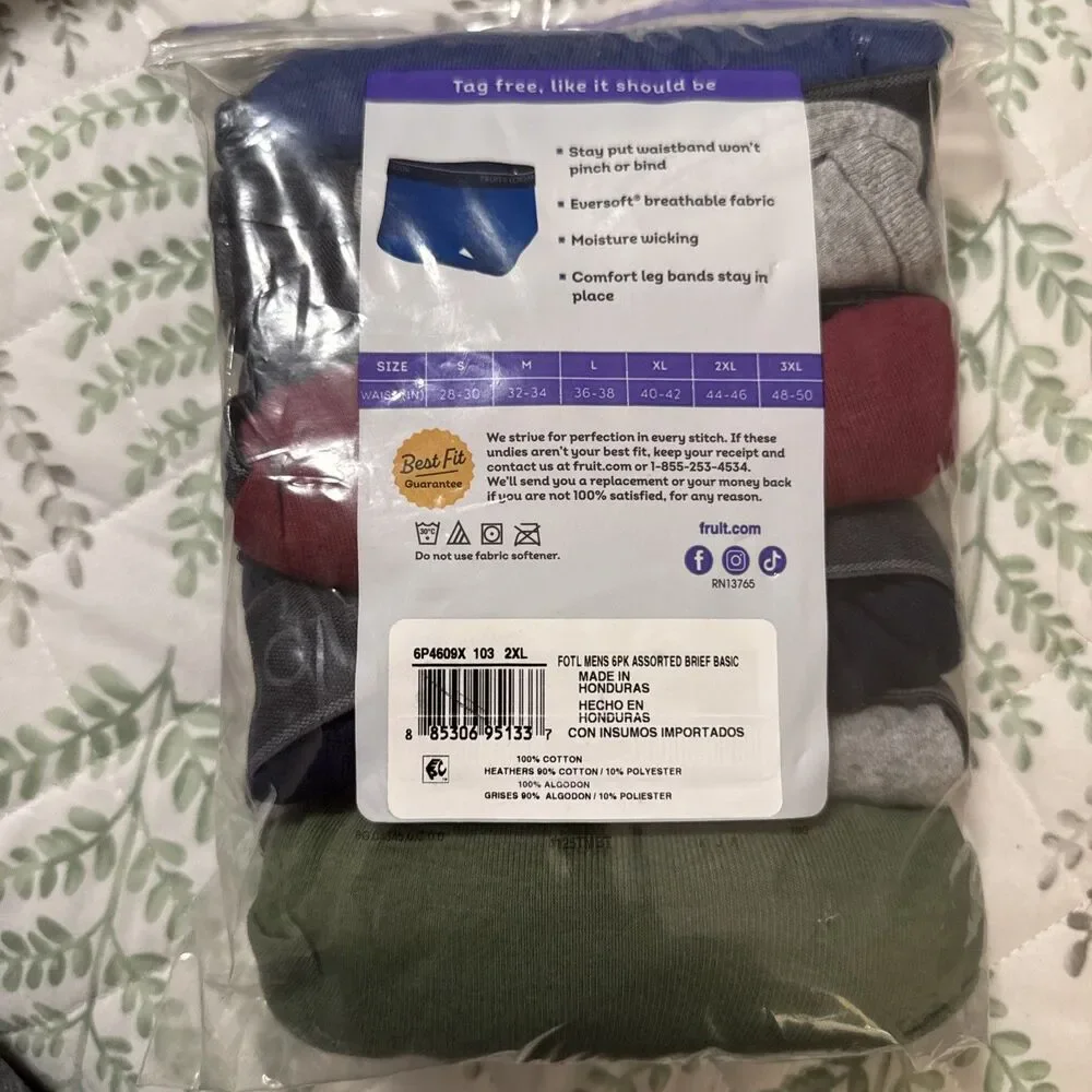 Fruit Of The Loom Mens Briefs Cotton 6 Pack Size 2XL (44-46 in.)